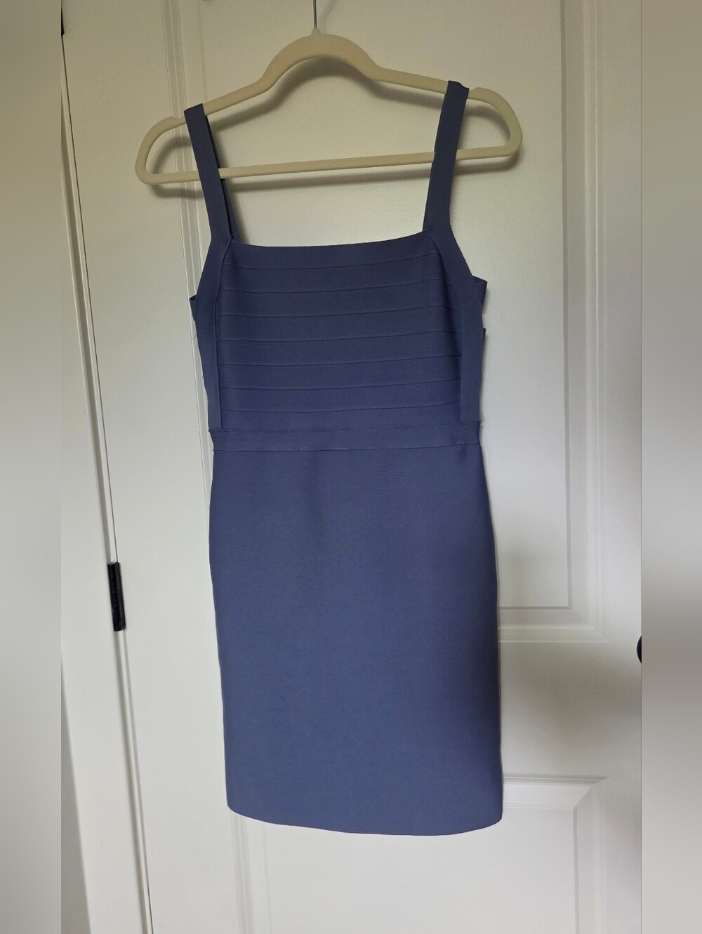 Square-Neck Mini Sheath Dress in Slate Blue